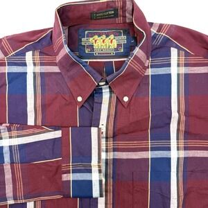 Ralph Lauren Chaps Shirt Men Large Burgundy Plaid Button Down Long Sleeve Cotton